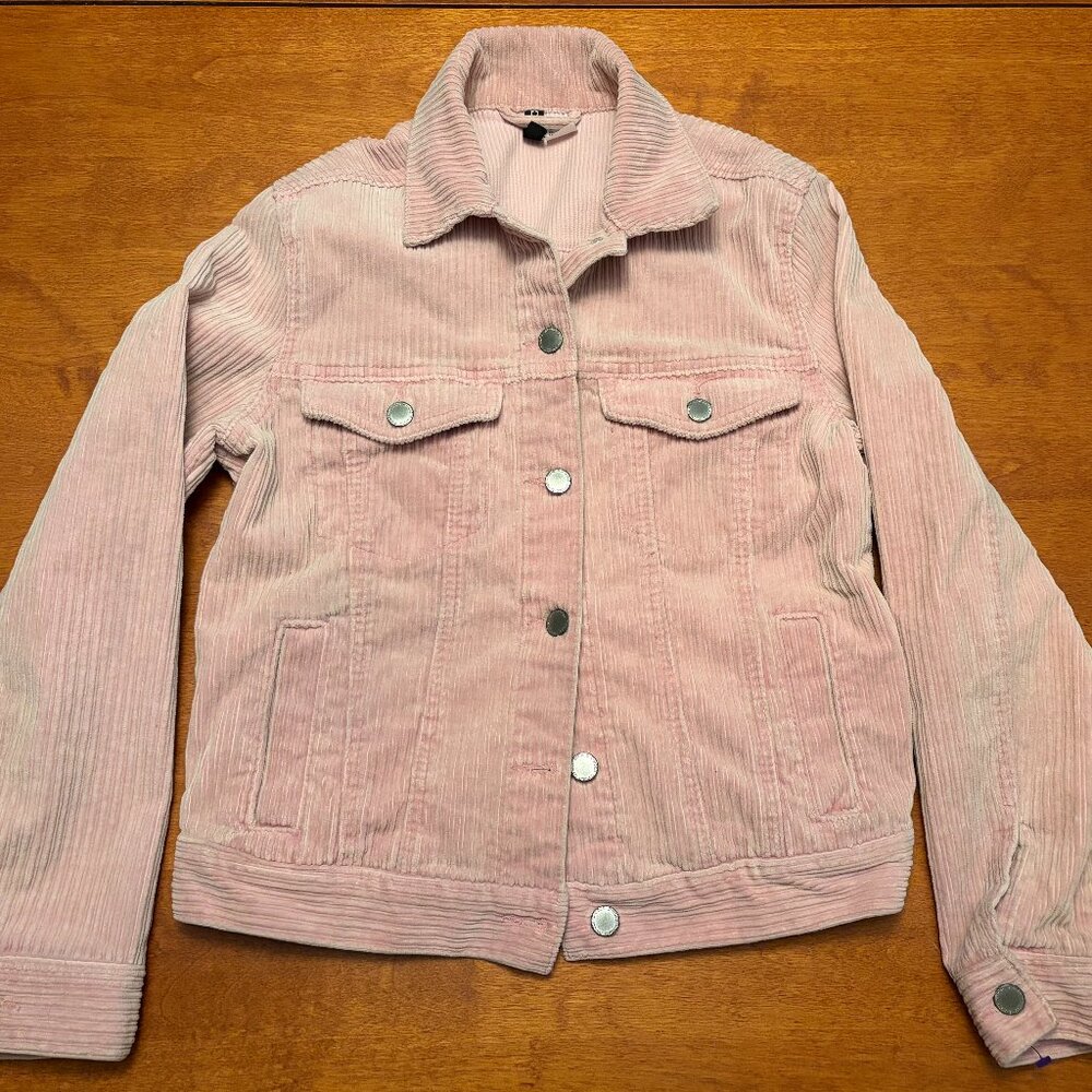 H&M Light Pink Mauve Corduroy Jean Jacket Silver Hardwear XS/S - Size 2